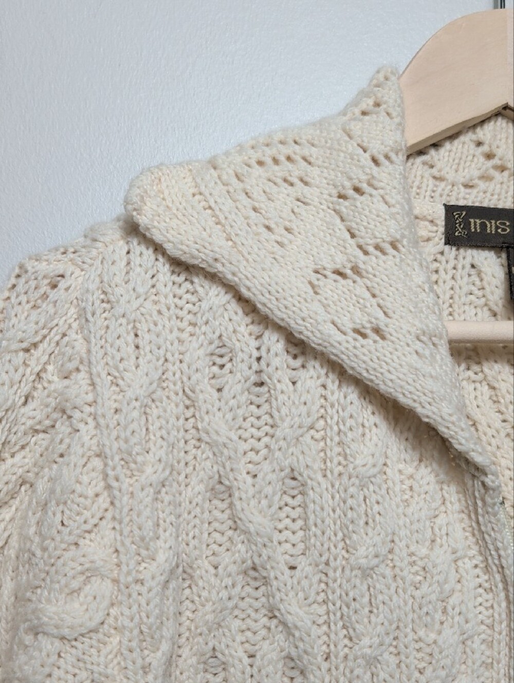 Inis Crafts 100% Merino Wool Cable Knit Long Full Zip Cardigan Sweater Medium - Picture 8 of 14